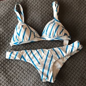 SOLD Billabong Blue and White Cheeky Bikini S/M